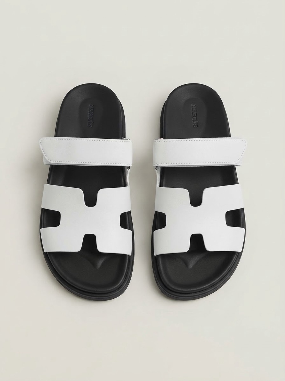 Women's White & Black Slide Sandals with Adjustable Strap